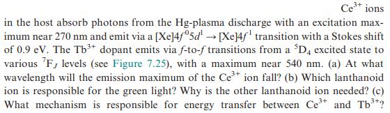Ce+ ions in the host absorb photons from the Hg-plasma discharge with an excitation max- imum near 270 nm and