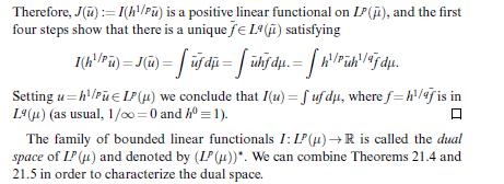 Therefore, J(u):=1(h/Pu) is a positive linear functional on LP(), and the first four steps show that there is
