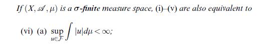 If (X, A, p) is a o-finite measure space, (i) (v) are also equivalent to sup /\u\ < 0; (vi) (a) sup