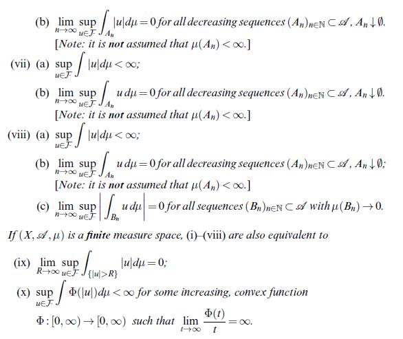 (b) lim sup [ [uldu = 0 for all decreasing sequences (An)nEN CA, An 40. 11-700 UEJ J An [Note: it is not