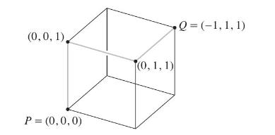 (0,0,1). P = (0,0,0) (0, 1, 1) Q=(-1,1,1)