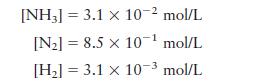 [NH3] 3.1 x 10- mol/L [N] = 8.5 x 10 mol/L [H] = 3.1 x 10- mol/L