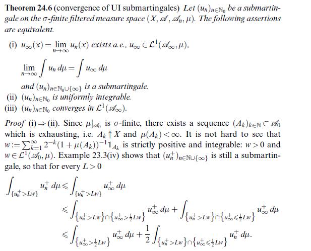 Theorem 24.6 (convergence of UI submartingales) Let (un)neNo be a submartin- gale on the o-finite filtered