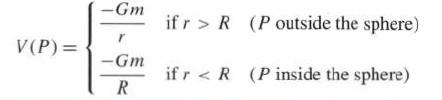 V(P) = -Gm r -Gm R ifr> R (P outside the sphere) if r < R (P inside the sphere)
