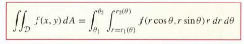 ff f(x, y)dA= Soft 2(0) r=r(0) f(r cos 0,r sin0) r dr de