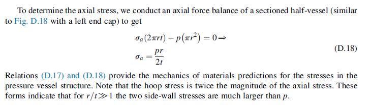 To determine the axial stress, we conduct an axial force balance of a sectioned half-vessel (similar to Fig.