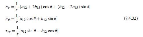 =10 de=a12 cose + b12 sin 0] =[412 sin 6-b2 cos 0] r = Tre [(a12 +2b15) cos 0 + (b12-2a15) sin 0] (8.4.32)