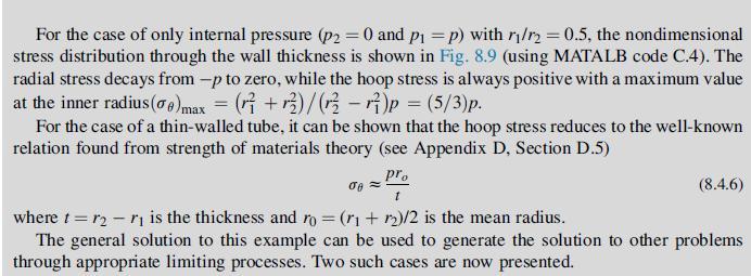 For the case of only internal pressure (p = 0 and p = p) with rj/r = 0.5, the nondimensional stress