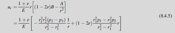 =  + vr [(1 - 2v) B- Up  1+v (P2 - P1) - 1 + - | =] E  1) 12 + (1-20)  - 132, r (8.4.5)