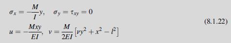 0x = u= M Mxy  Jy = Txy = 0 M 2EI V = [vy + x-] (8.1.22)