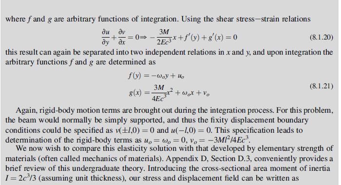 where f and g are arbitrary functions of integration. Using the shear stress-strain relations 3M x+' (y) +