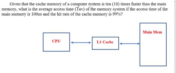 Given that the cache memory of a computer system is ten (10) times faster than the main memory, what is the