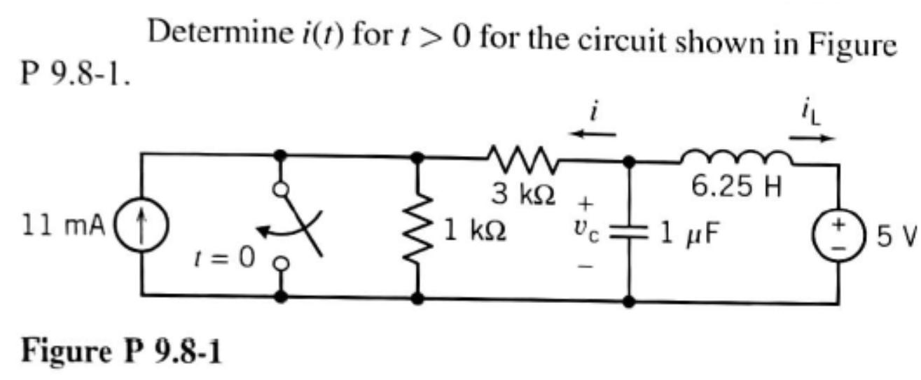P 9.8-1. 11 mA Determine i(t) for t> 0 for the circuit shown in Figure 1 = 0 Figure P 9.8-1 www 3  1  + Uc