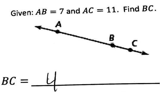 Given: AB = 7 and AC = 11. Find BC. A BC = B