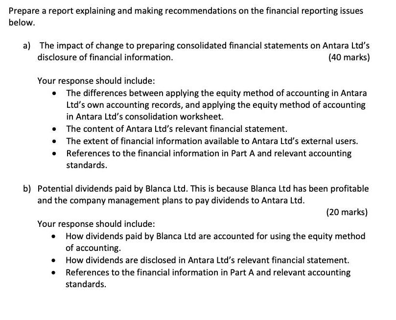 Prepare a report explaining and making recommendations on the financial reporting issues below. a) The impact