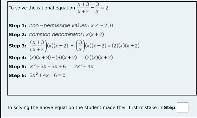 To solve the rational equation x + 3 3 = 2 --- X+ 2 X Step 1: non-permissible values: x = -2,0 Step 2: common