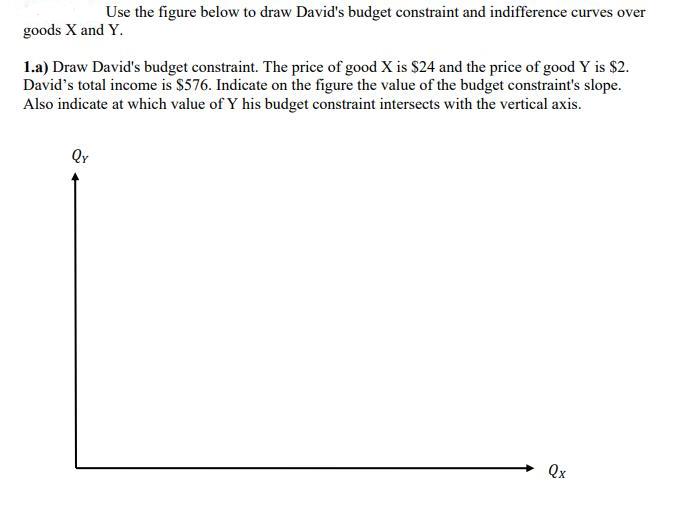 Use the figure below to draw David's budget constraint and indifference curves over goods X and Y. 1.a) Draw