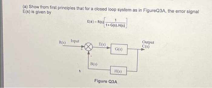 (a) Show from first principles that for a closed loop system as in FigureQ3A, the error signal E(s) is given