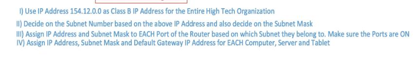I) Use IP Address 154.12.0.0 as Class B IP Address for the Entire High Tech Organization II) Decide on the