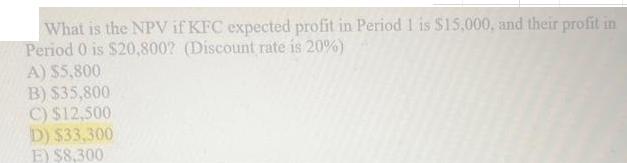 What is the NPV if KFC expected profit in Period 1 is $15,000, and their profit in Period 0 is $20,800?