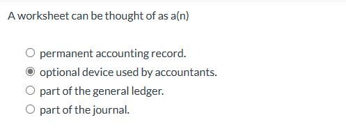 A worksheet can be thought of as a(n) permanent accounting record. optional device used by accountants. part