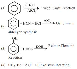 (1) (2) (3) CH,CH AICI3 +HCN+ HCI- aldehyde synthesis OH Friedel Craft Reaction +CHC13 AICI3 Gattermann KOH