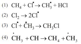 (1) CH,+CfCH+HCI (2) Cl  2C1* (3) CI+ CH3  CHCl (4) CH + CHCH + CH3 3 4
