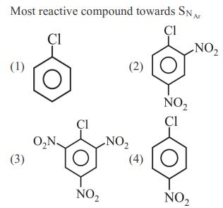 Most reactive compound towards SNAF Cl CI (1) (3) ON. CI NO (2) NO NO CI NO NO