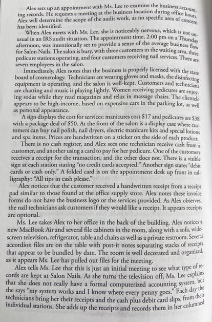 has been identified.. Alex sets up an appointment with Ms. Lee to examine the business account- Alex will