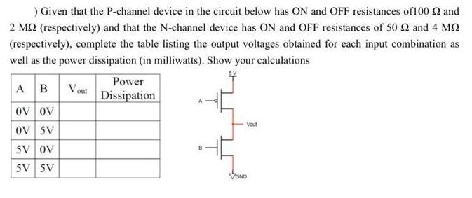 ) Given that the P-channel device in the circuit below has ON and OFF resistances of 100 2 and 2 M2