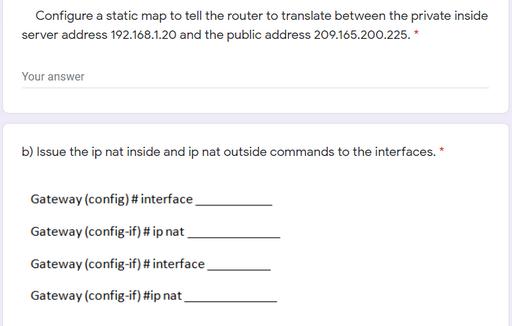Configure a static map to tell the router to translate between the private inside server address 192.168.1.20