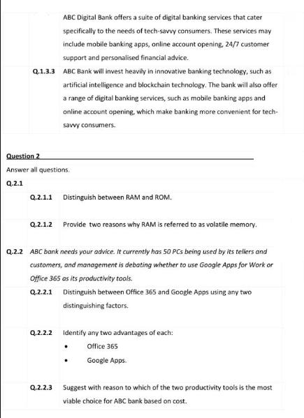 Q.1.3.3 ABC Bank will invest heavily in innovative banking technology, such as artificial intelligence and