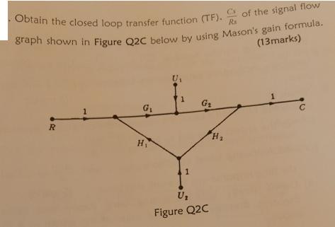 Obtain the closed loop transfer function (TF). graph shown in Figure Q2C below by using Mason's gain formula.
