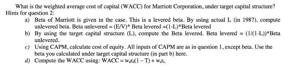 What is the weighted average cost of capital (WACC) for Marriott Corporation, under target capital structure?