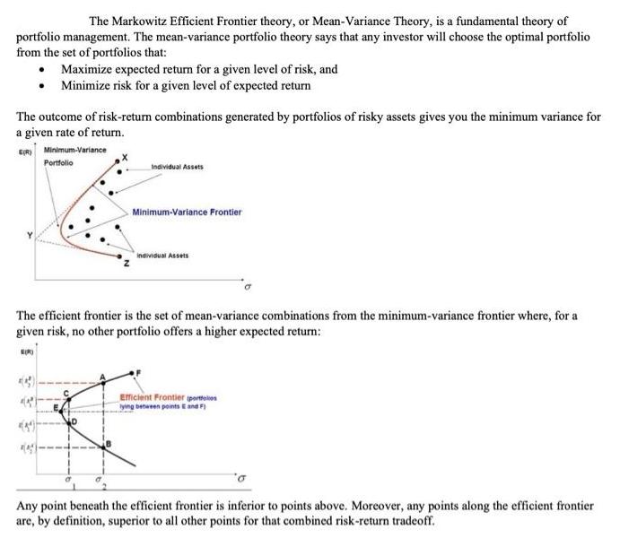 The Markowitz Efficient Frontier theory, or Mean-Variance Theory, is a fundamental theory of portfolio