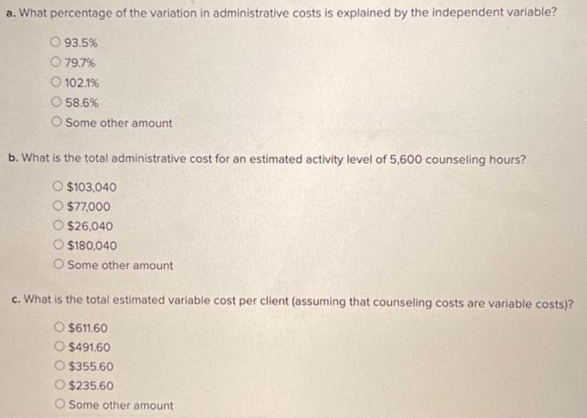 a. What percentage of the variation in administrative costs is explained by the independent variable? 93.5%