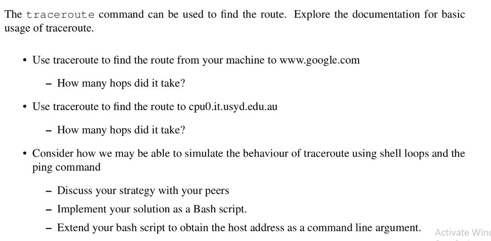 The traceroute command can be used to find the route. Explore the documentation for basic usage of