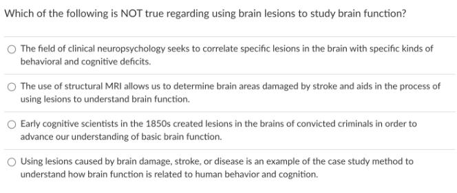 Which of the following is NOT true regarding using brain lesions to study brain function? The field of