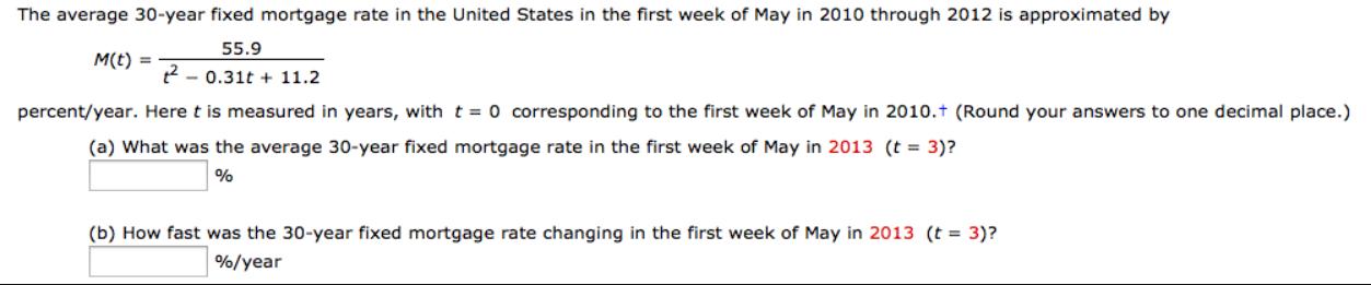 The average 30-year fixed mortgage rate in the United States in the first week of May in 2010 through 2012 is