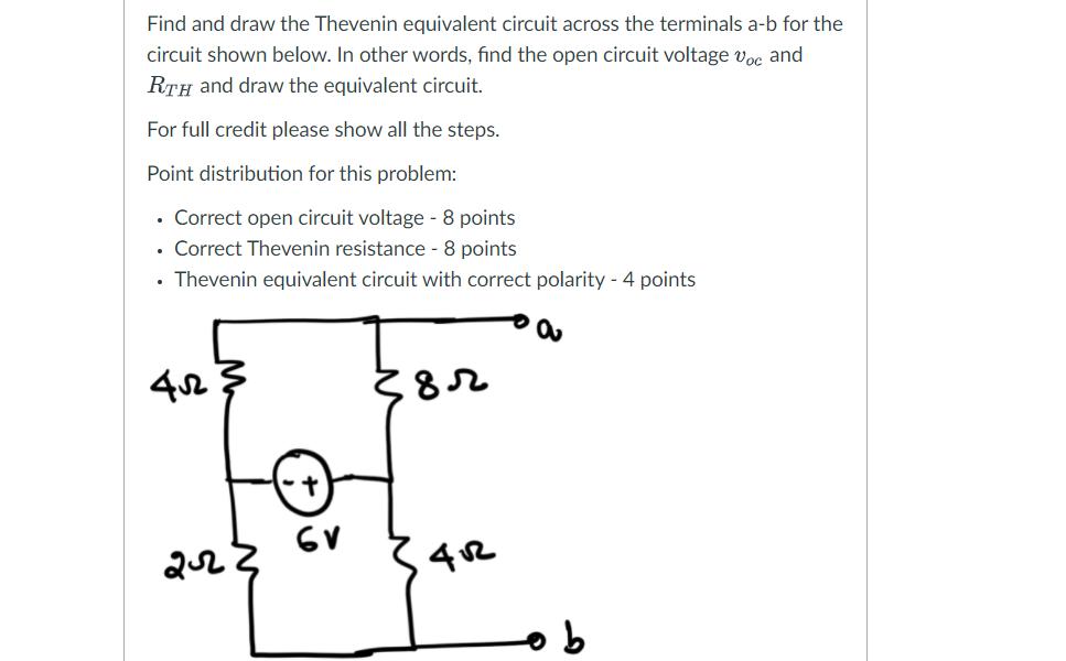 Find and draw the Thevenin equivalent circuit across the terminals a-b for the circuit shown below. In other