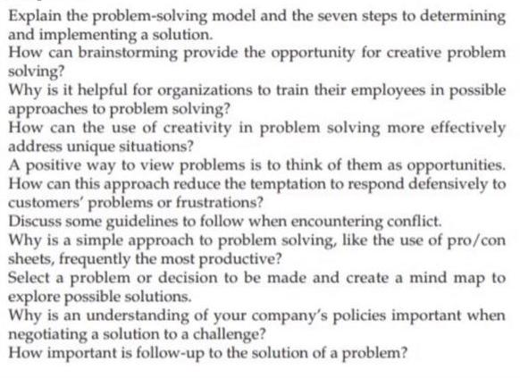 Explain the problem-solving model and the seven steps to determining and implementing a solution. How can