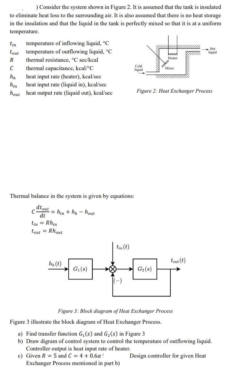 ) Consider the system shown in Figure 2. It is assumed that the tank is insulated to eliminate heat loss to