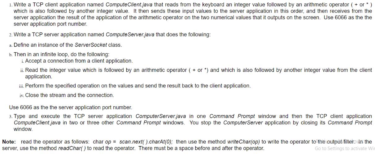 1. Write a TCP client application named Compute Client.java that reads from the keyboard an integer value