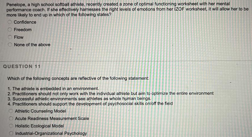 Penelope, a high school softball athlete, recently created a zone of optimal functioning worksheet with her