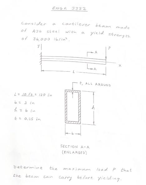 ENGR 3332 Consider of A36 of 36,000 16/i4. 9| steel with L = 10 ft = 120 in 6 = 3 in h = 6 in t = 0.25 in