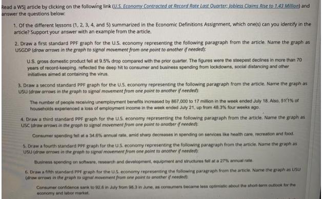 Read a WSJ article by clicking on the following link (U.S. Economy Contracted at Record Rote Last Quarter