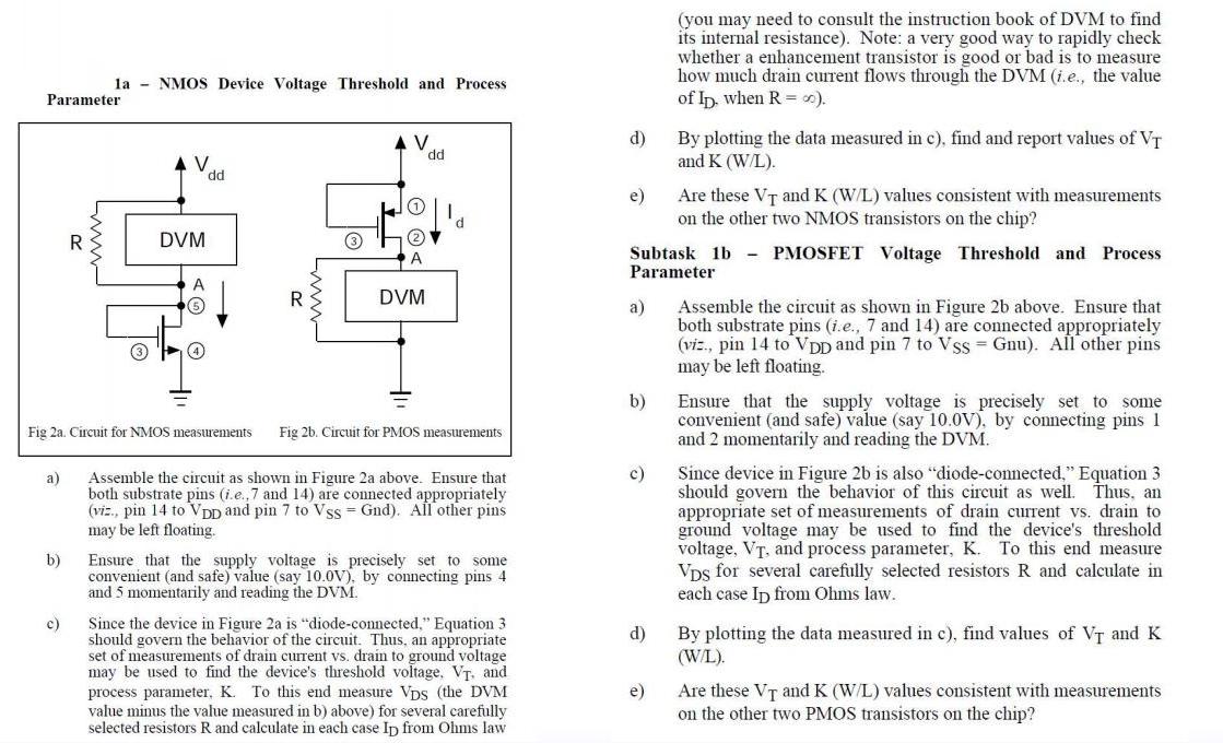 Parameter a) b) la NMOS Device Voltage Threshold and Process R c) V DVM dd 3 V. 1 A Fig 2a. Circuit for NMOS