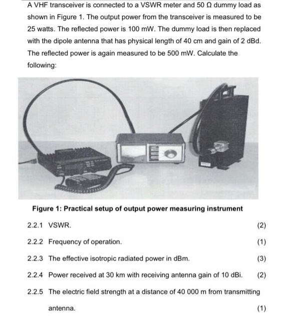 A VHF transceiver is connected to a VSWR meter and 50 2 dummy load as shown in Figure 1. The output power