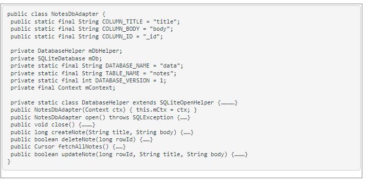 public class NotesDbAdapter { public static final String COLUMN_TITLE=