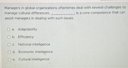 Managers in global organizations oftentimes deal with several challenges to is a core competence that can
